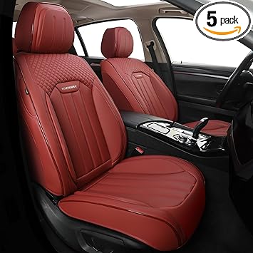 Red Car Seat Covers Full Set, Universal Leather Seat Cover for Cars 5 Seats, Waterproof and Breathable Automotive Seat Cover Front and Rear Seat Covers for Most Trucks, Sedans, SUVs