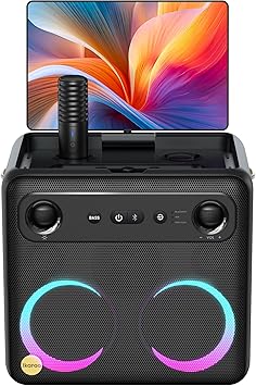 Ikarao Smart Karaoke Machine for Adults - with Lyrics Display, 32GB Karaoke Tablet, 2 Wireless Mics, Professional Karaoke System, 300W Peak Power, 4 DJ Lights, Karaoke Speaker for Any Occasion