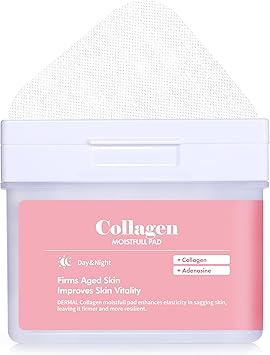 DERMAL Collagen Moistfull Lifting Toner Pad 120 Count Bulk, Korean Anti Aging Firming Pad with 10 Collagen Types and 3 Peptides, 300 Dalton Low Molecular, Large Vegan Tencel Square Pad with Tongs