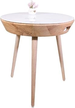 Multifunctional Sofa Side Table Speaker Wireless Charging USB Solid Wood Round End Table (Color : A, Size : 48 * 50cm) (A 48 * 50cm)
