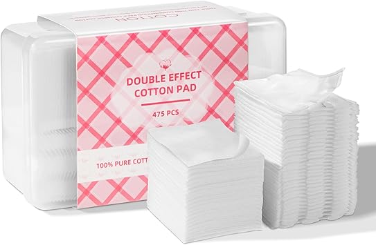 ICOTLE Square Cotton Pads 475 Pcs Makeup Remover Pads Cotton Squares for Face 75 Thick and 400 Ultra-Thin for Daily Skin Care, Pair with Makeup Remover