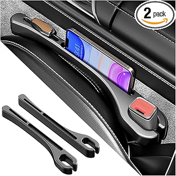 2PCS Car Seat Gap Filler Organizer with Phone Holder,[Upgrade Version] Car Seat Gap Organizer for Prevent Falling,Essential Car Accessories Car Side Seat Gap Filler (Black)