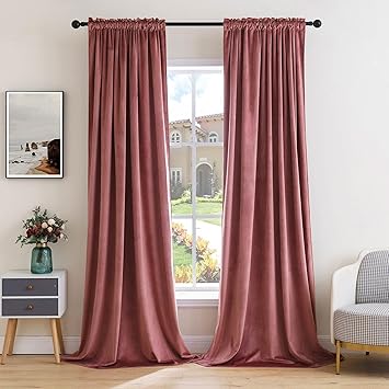MIULEE Dusty Rose Pink Velvet Curtains Thermal Insulated Blackout Curtain Drapes for Bedroom Living Room Darkening 102 Inches Long Curtains Panels Rod Pocket Set of 2