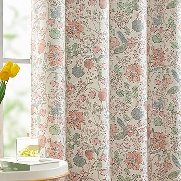 jinchan Blackout Curtains Pink Floral Curtains for Bedroom Living Room, Cottagecore Botanical Farmhouse Room Darkening Drapes for Nursery Kids Room, Vintage Nature-Inspired Decor 84 Inch 2 Panels