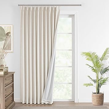 Vision Home Natural Pinch Pleated Full Blackout Curtains Linen Blended Room Darkening Window Curtains 102 inch for Living Room Bedroom Thermal Insulated Pinch Pleat Drapes with Hooks 60" Wx102 Lx1