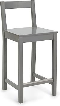 Amazon Basics Wooden Bar Stool with Backrest 24", Grey, 1 Unit