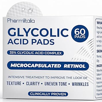 Glycolic Acid Pads 35% - Resurfacing Pads for Face & Body - Exfoliating Peel Pad for Body, Blackheads and Dark Spots - Helps Tone & Brightens Skin - Fine Lines and Wrinkles - 60 Count