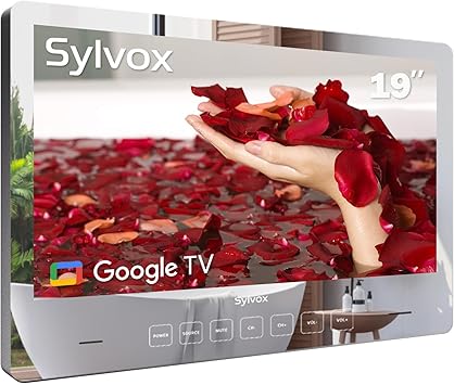 SYLVOX 19'' Smart TV Bathroom Magic Mirror Waterproof LED TV 1080P 500NITS High Brightness Dual Front Speakers Wall mounting Suitable for Bathrooms,Hotels,Saunas