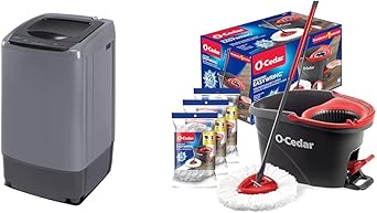 Comfee Portable Washing Machine, 0.9 cu.ft Compact Washer With LED Display, 5 Wash Cycles, 2 Built-in Rollers, Space Saving Full-Automatic Washer & O-Cedar Easywring Microfiber Spin Mop
