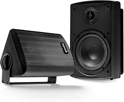 Gemini Sound 5.25" Outdoor Bluetooth Speakers – IP44 Weather-Resistant Wall Mount Pair, Remote Included, Expandable to 16 Units, Patio & Backyard Ready (GHSI-W525BT-PR-BLK)