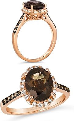 LE VIAN 1/4 Carat White or Chocolate Diamond Oval Halo Ring for Women I 14k Rose Gold Ring for Her w Garnet or Quartz (H-I/Brown, SI2-SI3, 0.24 cttw) Wedding Promise Anniversary Band Size 5 to 8.5