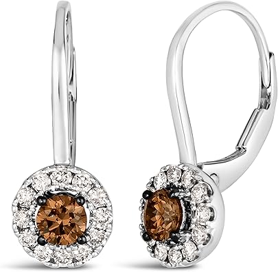 LE VIAN 1/2 Carat White and Chocolate Diamond Halo Dangle Earrings for Women In 14K White Gold (White/Brown, 0.52 Cttw) Leverback Drop Earrings for Her