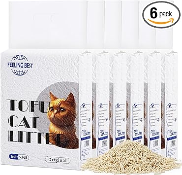 Tofu Cat Litter Clumping, Flushable,Ultra Absorbent and Fast Drying,Solubility in Water,Really Dust-Free Esay Clean,Dust-Free,100% Natural Materials,Less Scattering,33.6lb (5.6lb* 6bags)