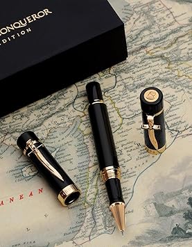 Piguet Genève – Luxury and Ergonomic Fountain & Rollerball Pen – Mehmed the Conqueror Special Edition – German Medium Nib, Gold Trim, Blue Ink – Gift Boxed with Universal Refill and Converter (Rollerb