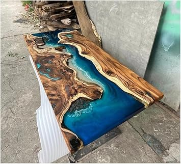 Exquisite Ocean Blue Epoxy Resin Dining Table Coffee Table with Rock and Stone Console Table Side/End Table Living Room Coastal Table Bar Counter Table Home Décor (30" Inches Tall, 60 x 36 Inches)