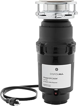 GE Disposall Continuous Feed 1/3 HP Motor Garbage Disposer, Good for Grinding: Cooked Pasta & Fruit Peels, Universal 3 Bolt Install & Power Cord Included, Recommended for 1-2 Person Homes, GFC365W