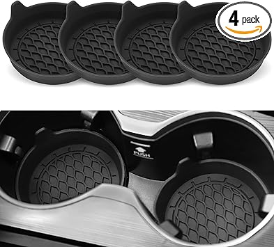 SINGARO Car Cup Holder Coaster, Silicone Cup Holder Insert, Universal Non-Slip Cup Holders, Car Accessories Interior for Women and Man Interior Sets 4 Pack Black
