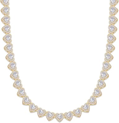SAVEARTH DIAMONDS Tennis Heart Link Chain Necklace for Women, Lab Created Moissanite Diamond in 18K Gold Over Sterling Silver, Jewelry For Her (17" & 20" Length, 35 or 40 Grams)