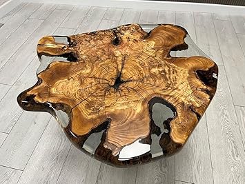Exquisite Clear Transparent Live Edge Round Epoxy Resin Dining Table & Coffee Table - 30" x 30" (18" Tall)
