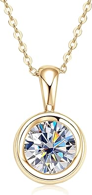 14K Gold Over S925 Sterling Silver 2ct VVS2 Round Cut D-color Diamond Pendant Necklace for Women,Lovely Token for Your Significant Other