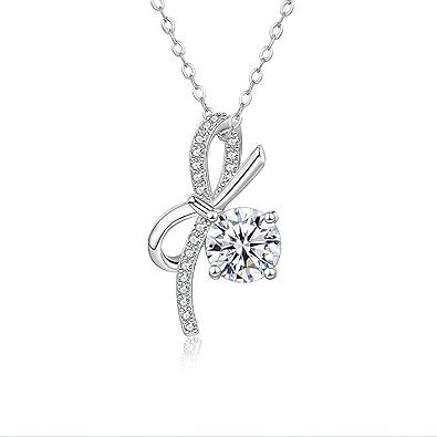 14K Gold S925 Silver Butterfly Bow Tassel Drop Pendant Necklace for Women with VVS2 1ct Round Cut Diamond, Gift for Your Beloved Wife, Exquisite Statement Piece for Romantic Celebrations