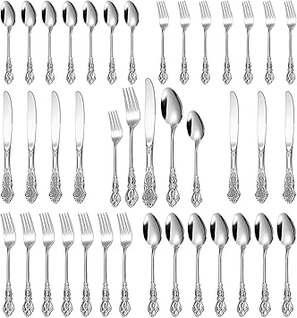 40-Piece Stainless Steel Flatware Set, Silver Silverware Set Service for 8, Cutlery Utensils Set