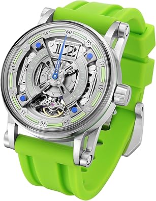 FEICE Watch for Men's Automatic Mechanical Skeleton Watch Titanium Steel 50M Waterproof Mens Wristwatch Luminous Analog Watches No Battery Silicone Strap, FM501 Green