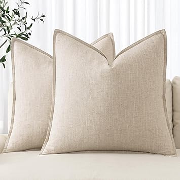 MIULEE Decorative Linen Euro Sham Pillow Covers 24x24 Natural Beige Boho Farmhouse Neutral Couch Throw Pillows for Bed Pack of 2 Accent Modern Pillowcase Sofa Livingroom Home Decor