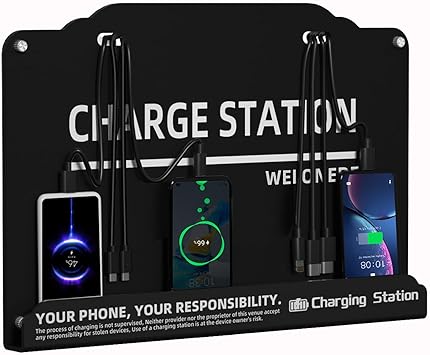 Wall Mounted Cell Phone Charging Station Mobile Phone Charging Station | Fast Charging 8 Device | Compatible with iphone ipad Smartphone Tablets Port | Great for Offices Hotel Hospital Airport (Black)
