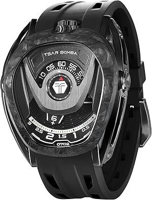 TSAR BOMBA Watches for Men Automatic Watches Stainless Steel Mechanical Mens Watches Japan Movement Viton Strap Men's Wrist Watches Interchangeable 100m Waterproof Luxury Designer Watches Gift for Men
