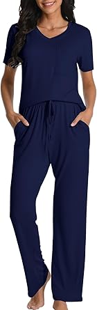COSSEN Women’s Pajama Set 2 Piece Super Soft Sleepwear Short Sleeve Top and Pants with Pockets Long Sleeve PJ Sets