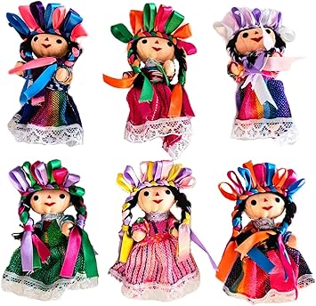 ALKIMIA INC Mexican Handmade Traditional Mini Maria Lele Rag Dolls 6 Pack - 4.5 inches
