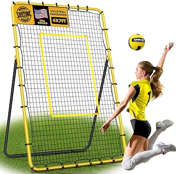 Volleyball Rebounder Net 7x4 ft -5 Angles Adjustable, Outdoor Portable or Home Training Equipment, Backyard Volleyball Trainer with Rebound Net, with Travel Bag