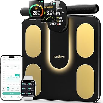 Runstar Smart Scale FSA&HSA Eligible, 8 Electrodes Digital Bathroom Scale for Body Weight and Fat, BMI, Muscle Mass 28 Body Composition Measurement, with Full-Color TFT LCD on Retractable Handle