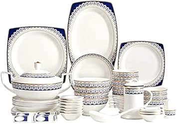 Stylish Dinner Set for Luxury Restaurant and Home, 60-Piece Bone China Blue and White Dinnerware Set Nordic Style and Luxury Designed Tableware Set Service for 8 People Kitchenware