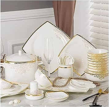 Stylish Dinner Set for Luxury Restaurant and Home, Fine Bone China Porcelain Dinnerware Set for 10-15 People, Luxury Style High-end Bone China Phnom Penh Tableware Set Kitchenware, 108pieces