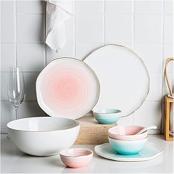 Stylish Dinner Set for Luxury Restaurant and Home, 8 Pcs Dinnerware Sets, Irregular Porcelain Tableware Set with Plates Dish and Bowls, Blue and White Ceramic Dinner Set Kitchenware