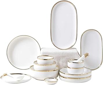 Stylish Dishes Set for Restaurant and Home, Dinnerware Sets Service for 2/4/6, Kitchen Plates and Bowls Sets White, Tableware Kitchenware/White