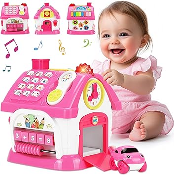Aitbay Toys for 1 Year Old Girl Gifts: Baby Musical Toys 12-18 Months 8-in-1 Multi-Functional House - Montessori Educational Toys for Toddlers 1-3 - First Christmas 1st Birthday Gifts