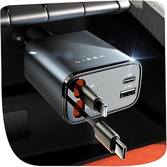 LISEN Retractable Car Charger, 84W Car Charger USB C Fast Charger Adapter for iPhone, Car Accessories for Men Women, Birthday Gifts for Fathers Day for Men Dad Husband, for iPhone 17 16 15 14 13 12 11