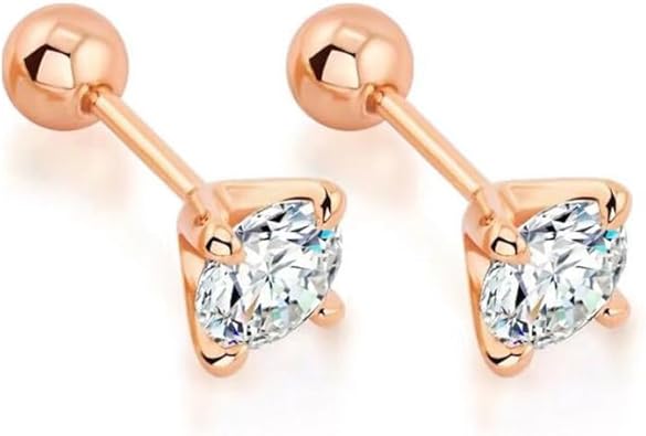 14K Rose Gold over Sterling Silver 0.3/0.5/1ct Round Cut D-color VVS1 Diamond Stud Earrings with Screw Back for Women,Ideal for Christmas or anniversaries