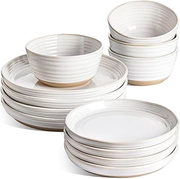LE TAUCI Plates and Bowls Sets for 4, 12 Piece Ceramic Dinnerware Sets, Modern Stoneware Kitchen Dish Set, Chip Resistant, Microwave & Dishwasher Safe, Arctic White