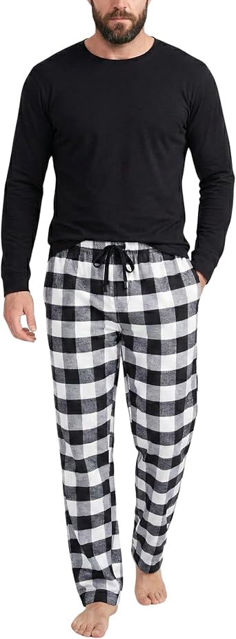SLEEPHERO Men’s Pajama Set – Lightweight Flannel Pants & Breathable Tee – Soft Cotton Blend Year-Round Lounge Set