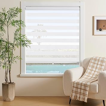 Cordless Zebra Blinds Window Blind Zebra Shade Blinds for Windows Roller Sheer Shades Privacy Light Filtering Shades for Home Kitchen Bathroom (Width 34'' X Height 72'' White)