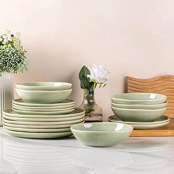 AmorArc Ceramic Dinnerware Sets,Handmade Reactive Glaze Stoneware Plates and Bowls Sets,Highly Scratch Resistant | Dishwasher & Microwave Safe Dishes Set,Service for 8 (24pc)