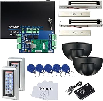 2 Doors PIR Exit Motion Sensor Access Control Metal Waterproof Keypad Reader Big Space Power Supply Box(can Put in Backup Battery) 600LBS Magnetic Lock Digital Lock System