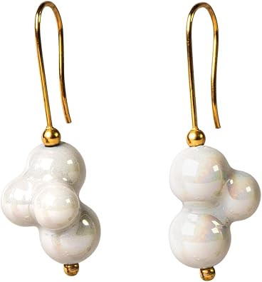 LLADRÓ Bubbles Porcelain Earrings Inspired by Pearls and Bubbles. Porcelain and 925 Sterling Silver Jewelry with 18KT Gold Plating