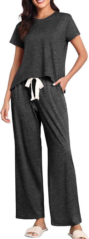 Womens Pajama Sets 2 Pieces Lounge Sets for women Short Sleeve Top with Long Pajama Pants Soft Sleepwear Pj Sets S-XL