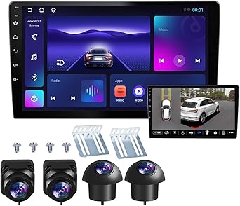 Double Din Car Stereo Support 360 Panoramic Backup Camera System, 360 Degree Panoramic Dashboard Recorder. 10 inch Touch Vehicle Andriod Navigation 4G+64G