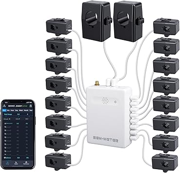Smart Home Energy Monitor with 16 50A Circuit Level Sensors, Real-Time Power Usage & Electricity Cost Tracking, Ideal for Rental Homes & Shared Apartments, App History, Compatible with Home Assistant